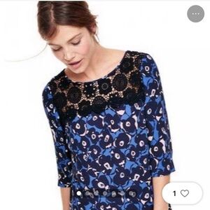 Boden Womens Jesse Lace Blue Floral Tunic Top size US 4